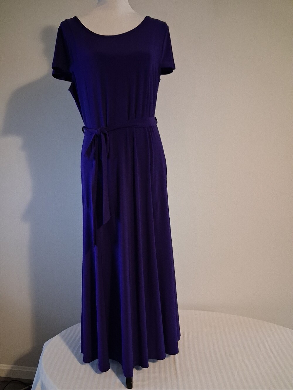 Purple Short-Sleeve Scoop Neck Maxi Dress Size Large